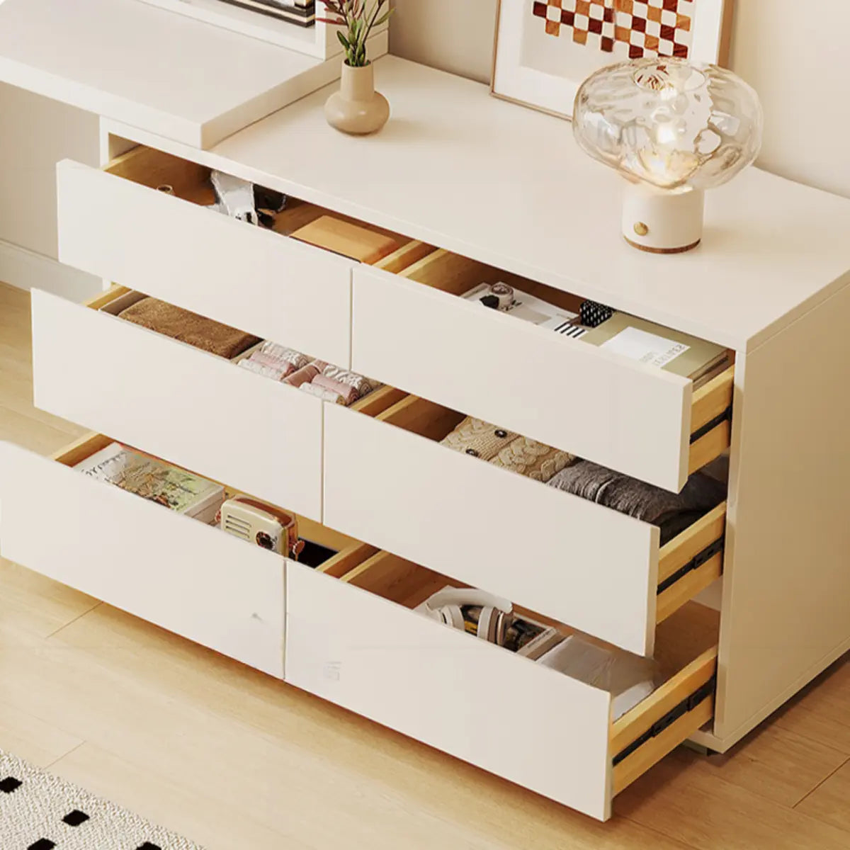 Contemporary Elegant Sliding Wooden White Makeup Vanity Image - 7