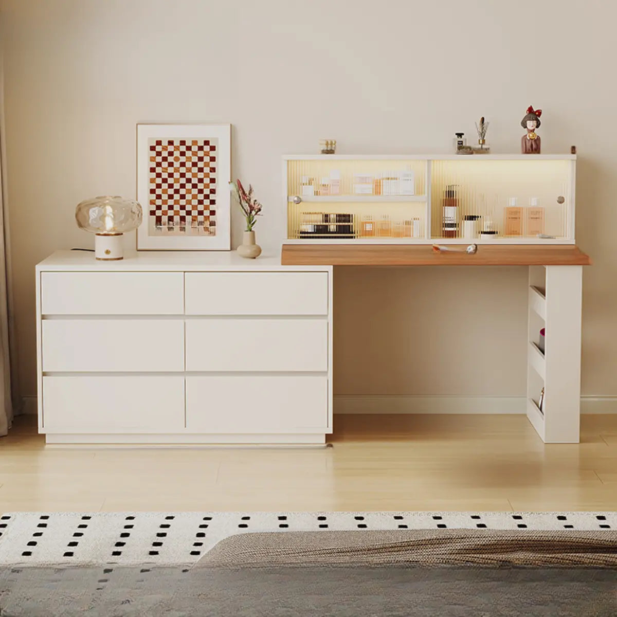 Contemporary Elegant Sliding Wooden White Makeup Vanity Image - 8