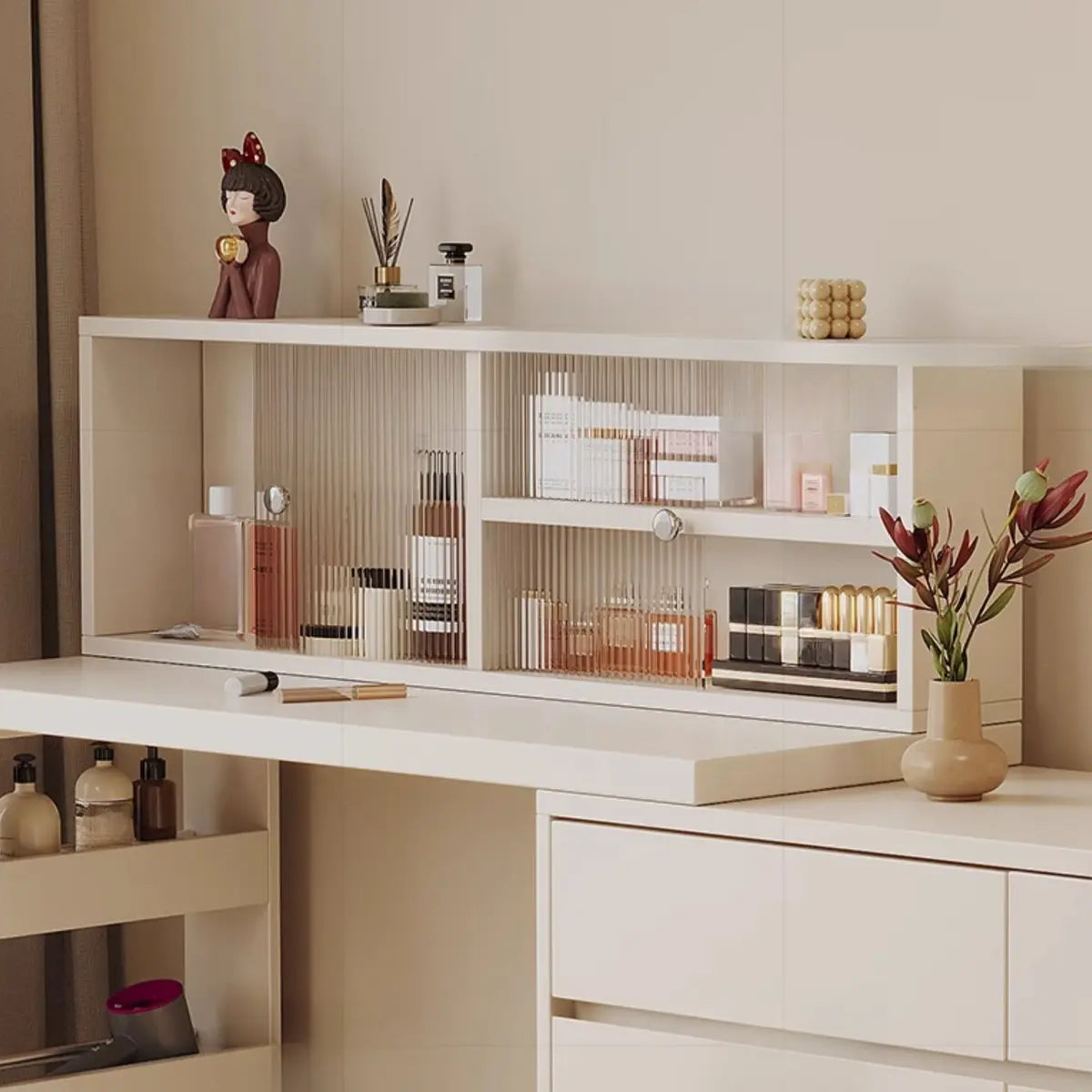 Contemporary Elegant Sliding Wooden White Makeup Vanity Image - 9