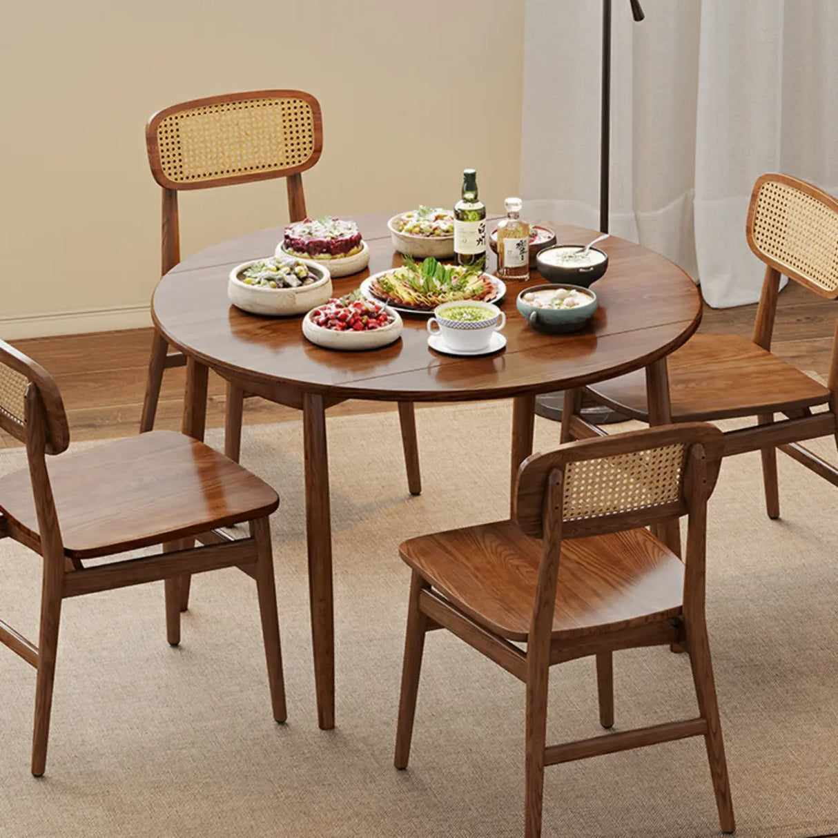 Contemporary Extendable Round Wood Dining Table Brown Image - 1