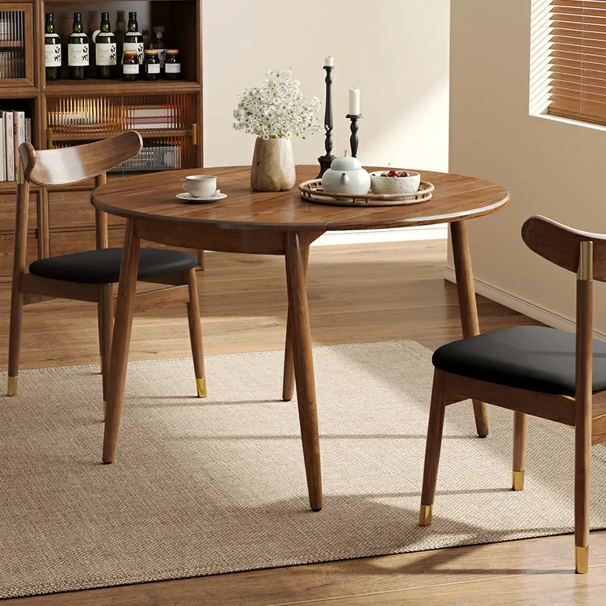 Contemporary Extendable Round Wood Dining Table Brown Image - 2
