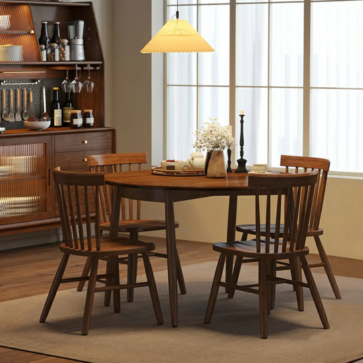 Contemporary Extendable Round Wood Dining Table Brown Image - 3
