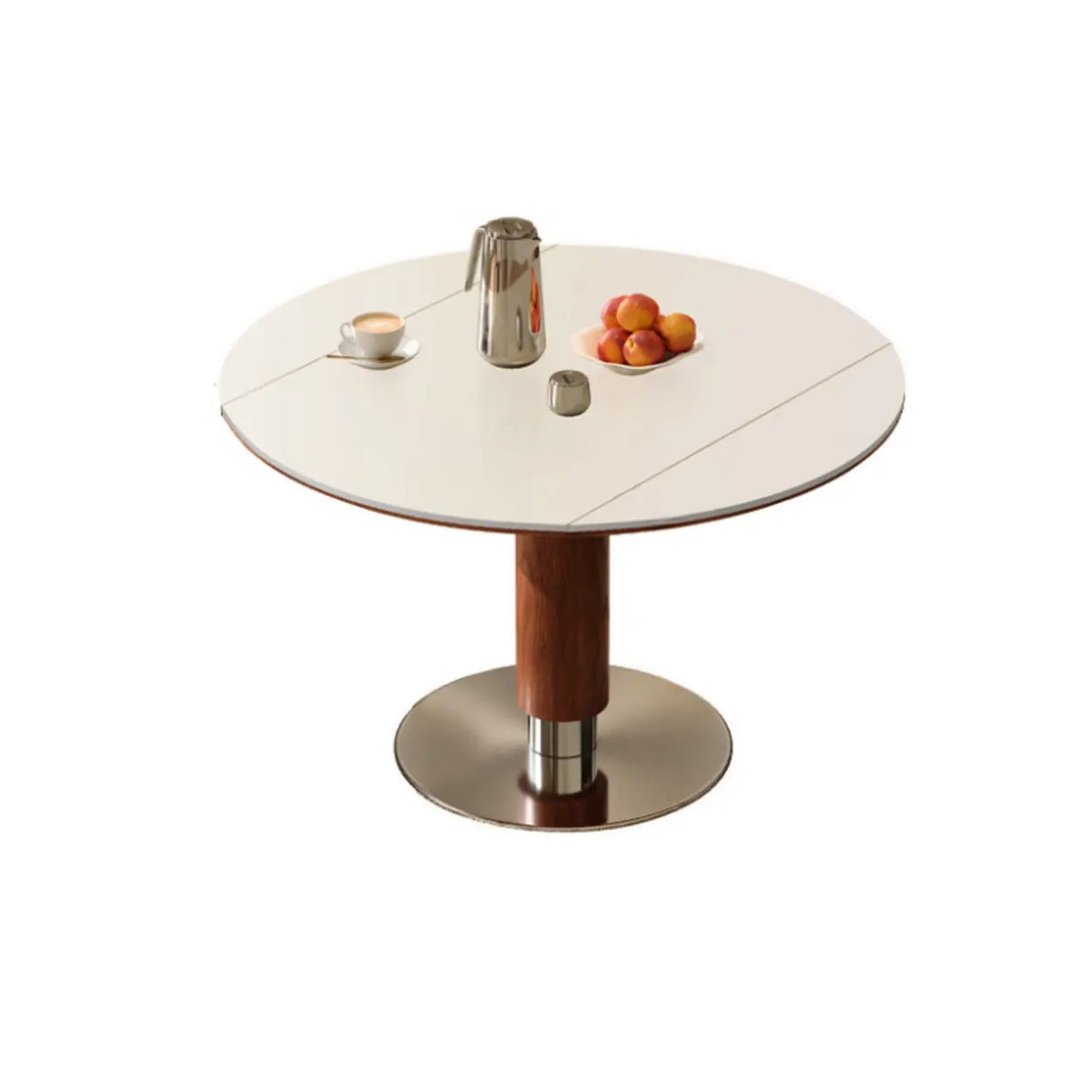 Contemporary Extendable Stone Round Top Metal Base Dining Table Image - 5