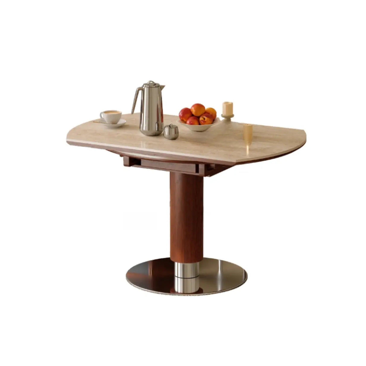 Contemporary Extendable Stone Round Top Metal Base Dining Table Image - 9