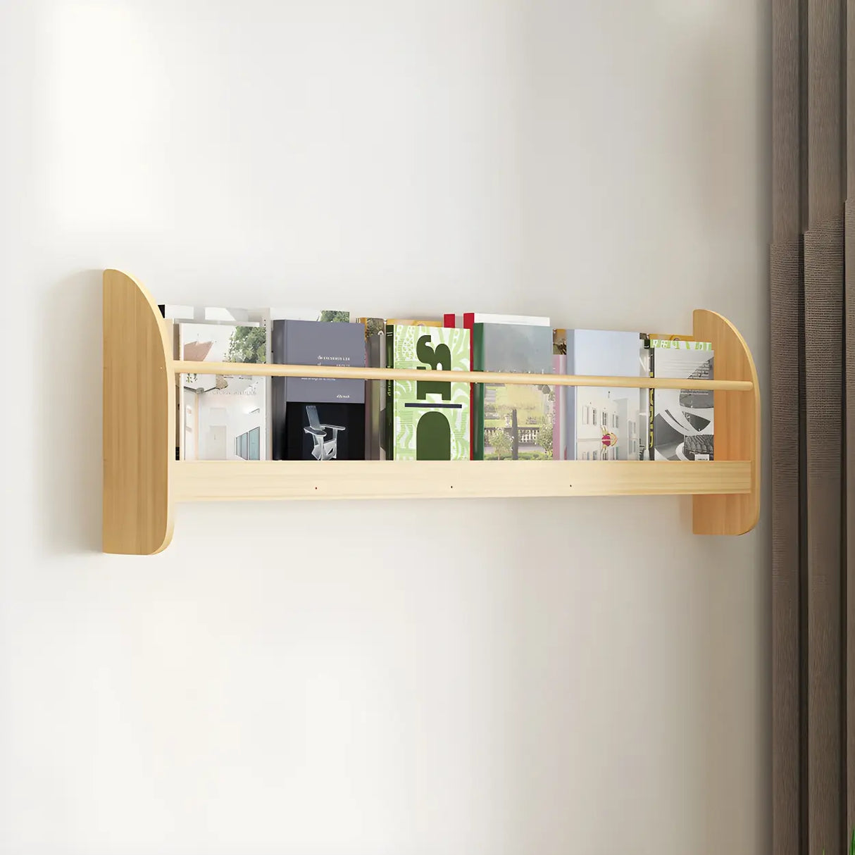 Contemporary Floating Wall Shelf Natural Wood Bookcase Image - 16