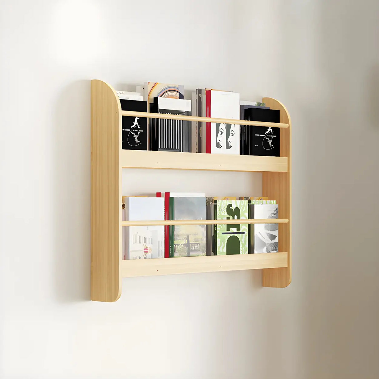 Contemporary Floating Wall Shelf Natural Wood Bookcase Image - 18