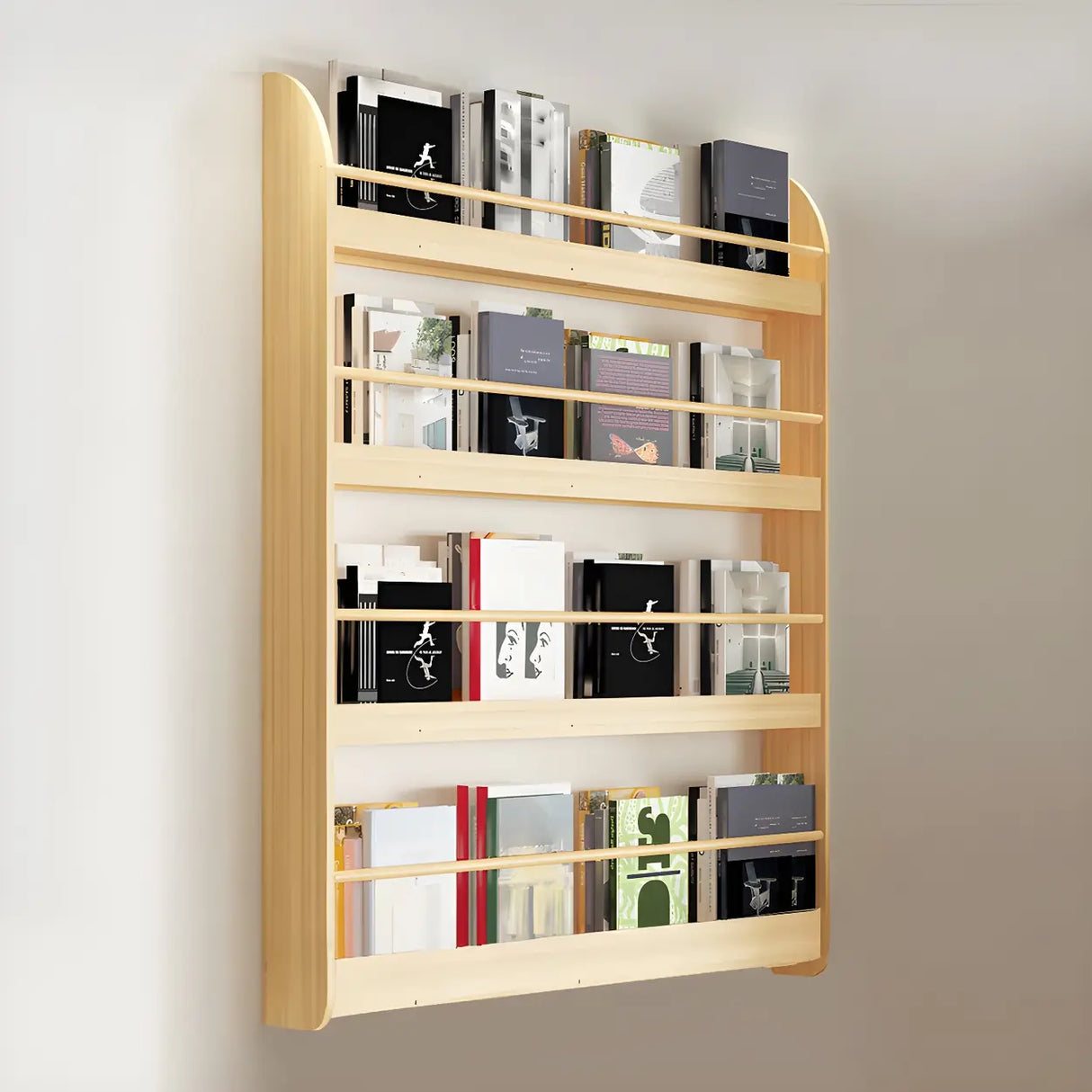 Contemporary Floating Wall Shelf Natural Wood Bookcase Image - 19