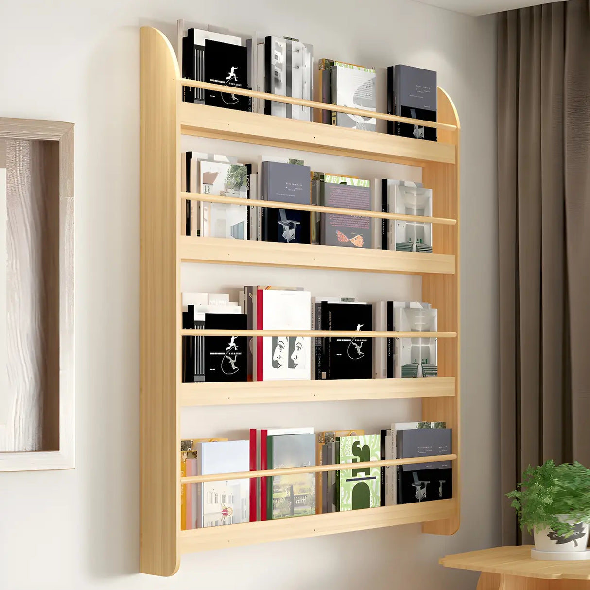 Contemporary Floating Wall Shelf Natural Wood Bookcase Image - 1