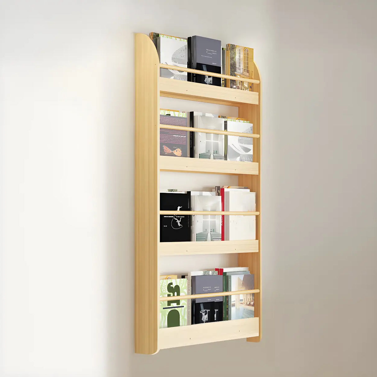 Contemporary Floating Wall Shelf Natural Wood Bookcase Image - 2