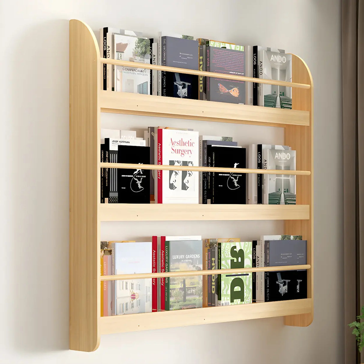 Contemporary Floating Wall Shelf Natural Wood Bookcase Image - 22