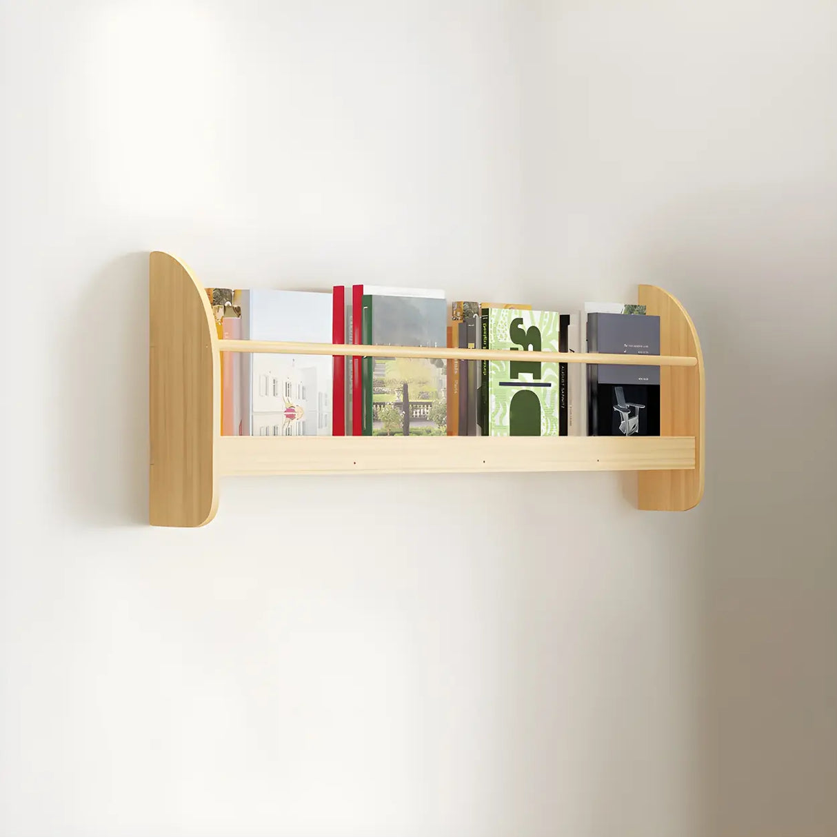 Contemporary Floating Wall Shelf Natural Wood Bookcase Image - 23