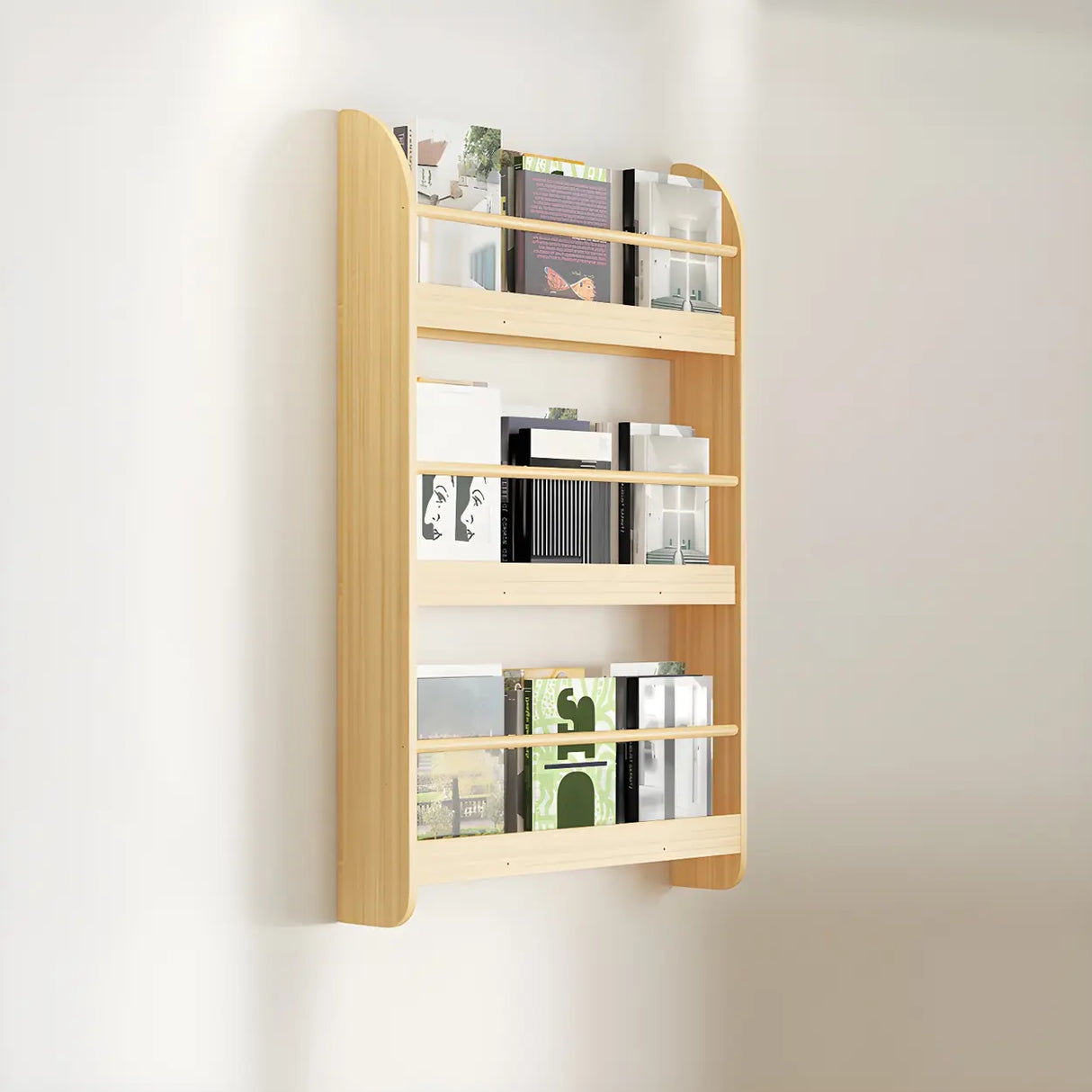 Contemporary Floating Wall Shelf Natural Wood Bookcase Image - 24