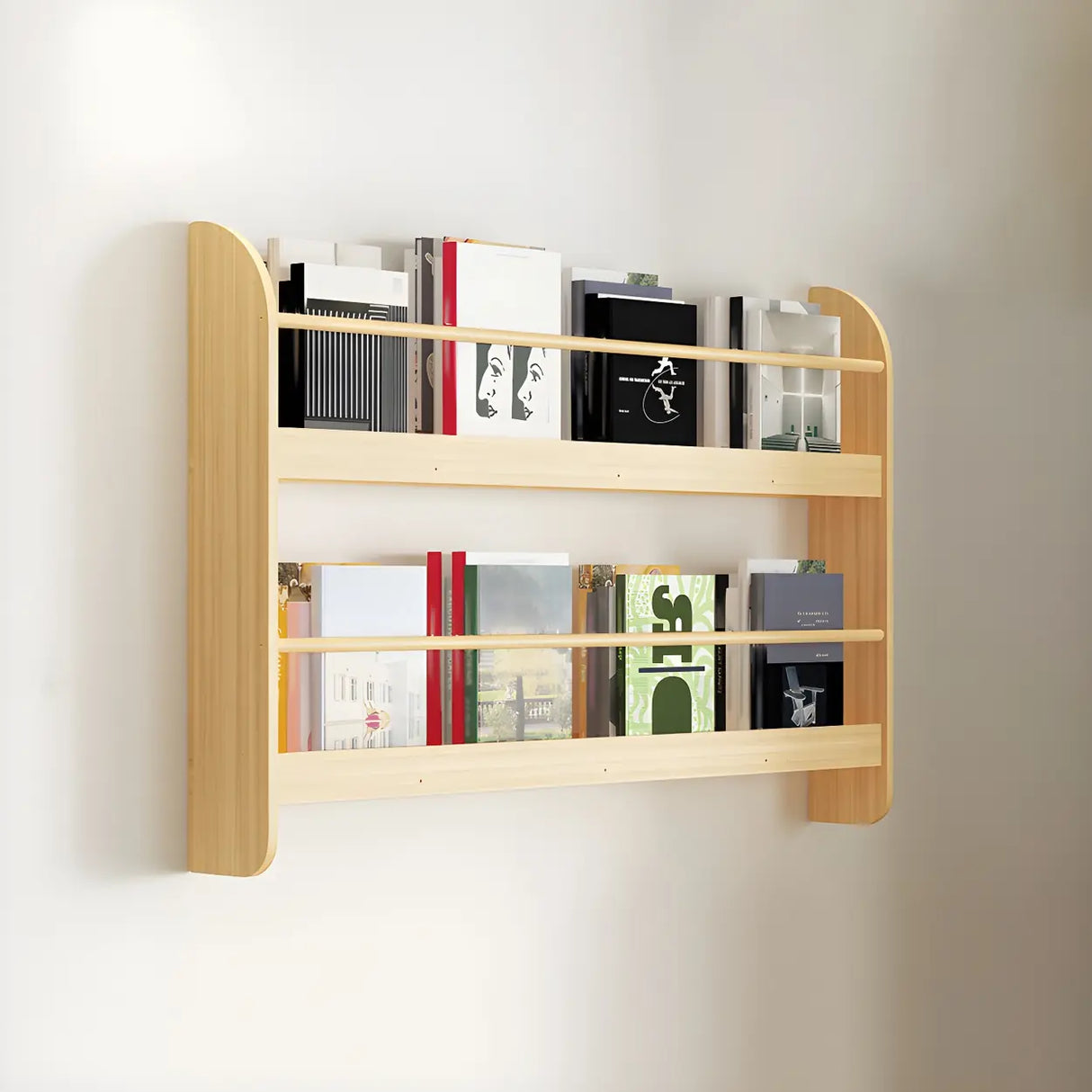 Contemporary Floating Wall Shelf Natural Wood Bookcase Image - 25