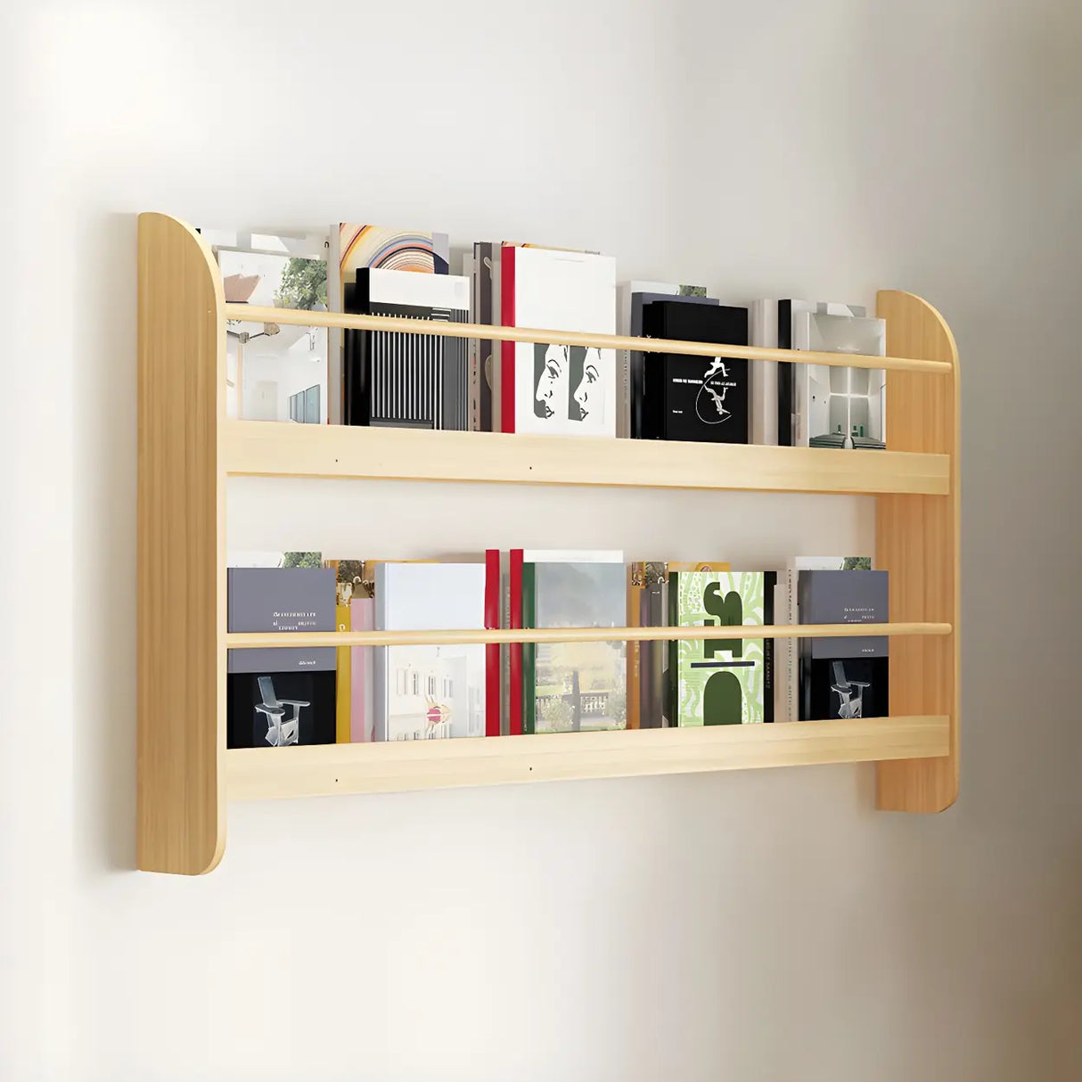 Contemporary Floating Wall Shelf Natural Wood Bookcase Image - 26