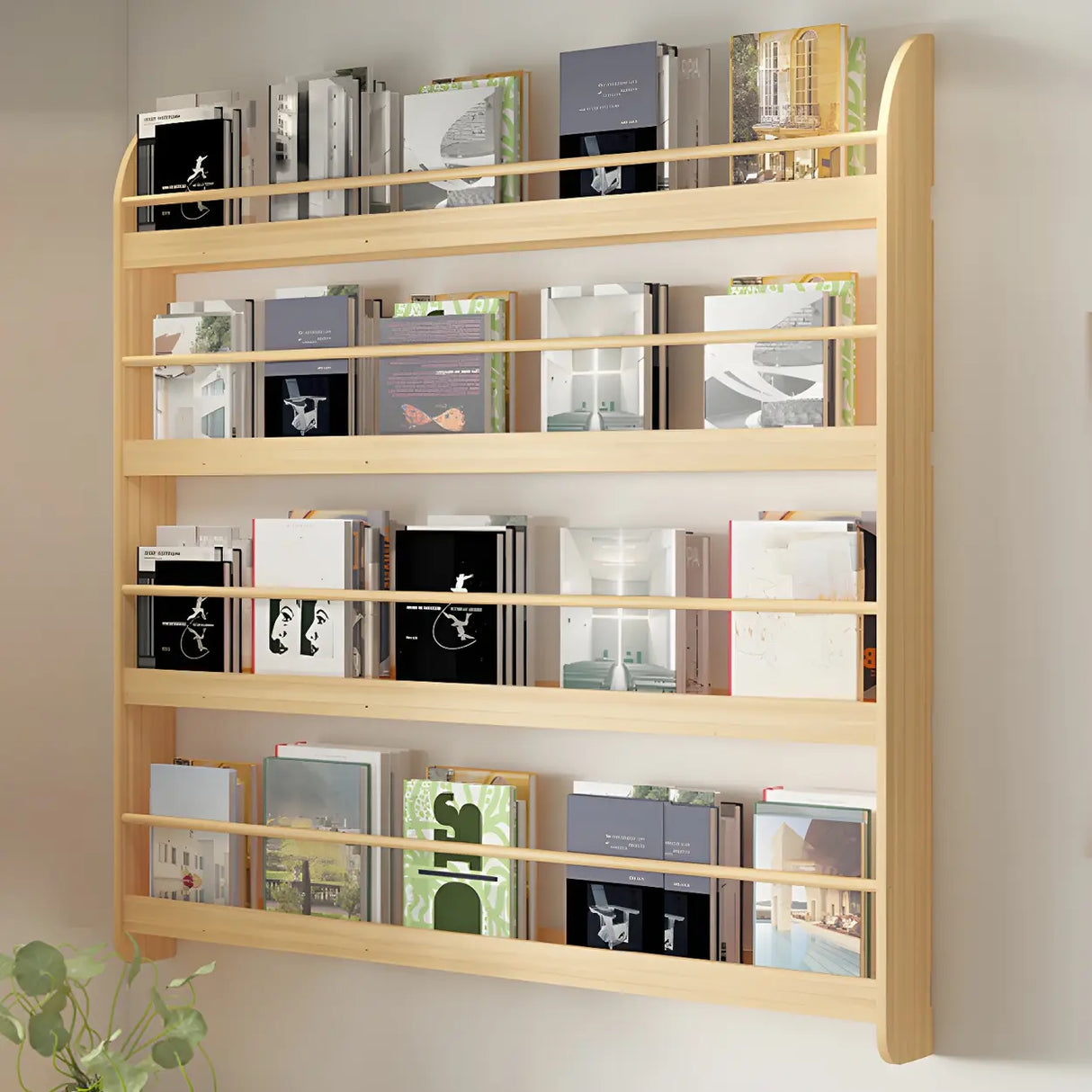 Contemporary Floating Wall Shelf Natural Wood Bookcase Image - 27