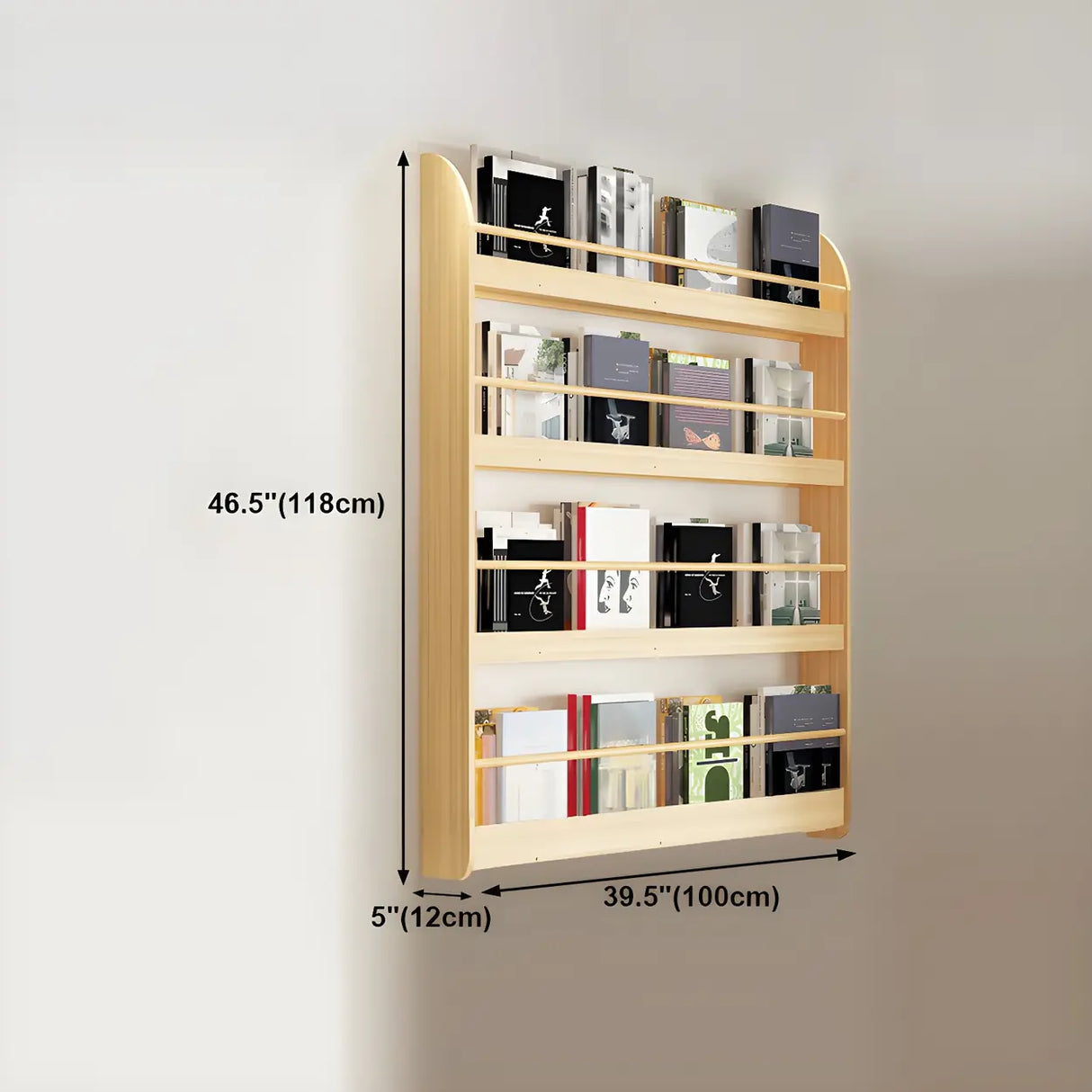 Contemporary Floating Wall Shelf Natural Wood Bookcase Image - 29