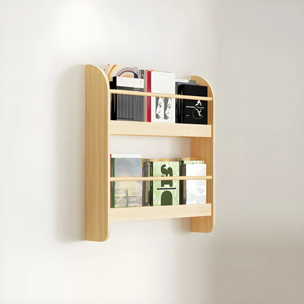 Contemporary Floating Wall Shelf Natural Wood Bookcase Image - 3