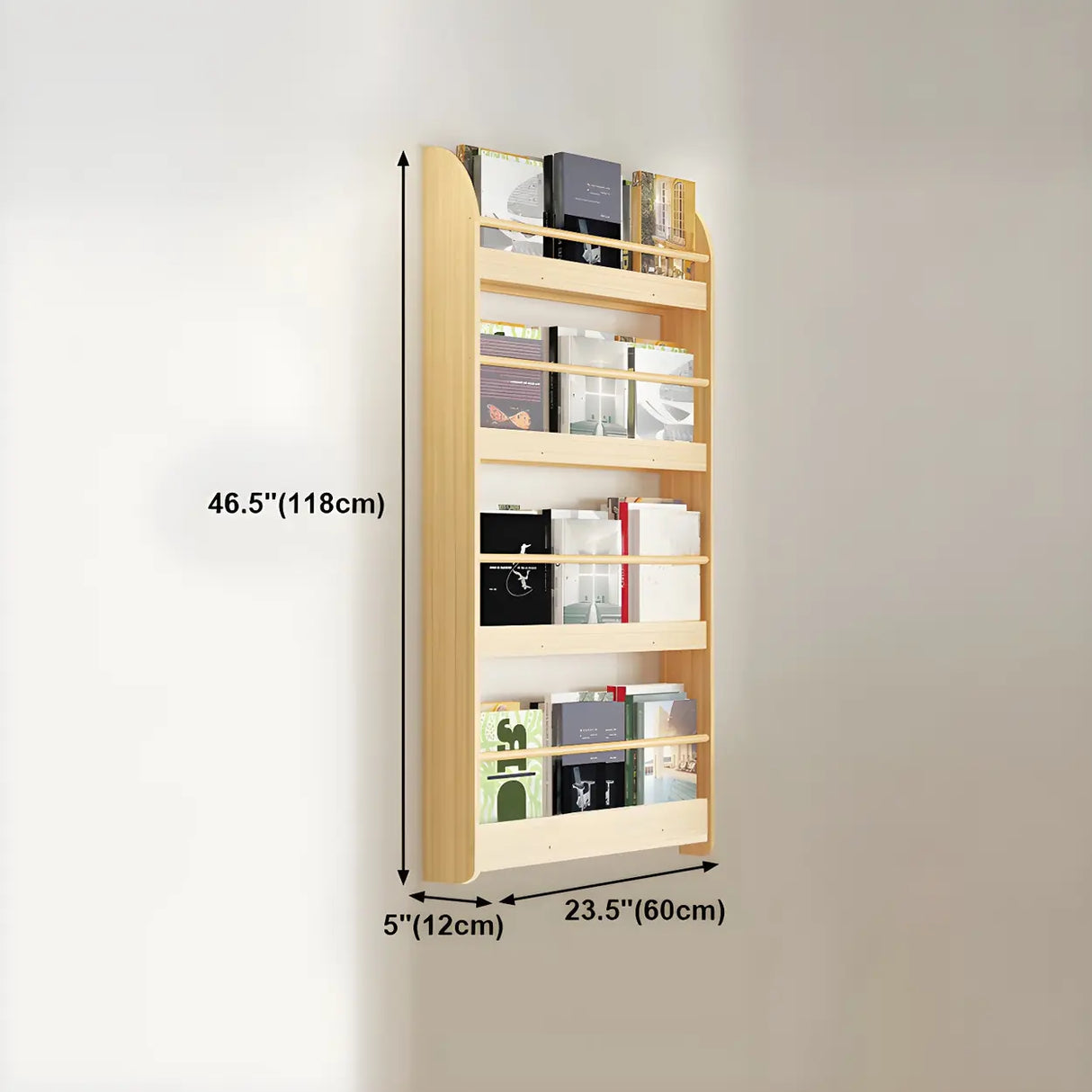 Contemporary Floating Wall Shelf Natural Wood Bookcase Image - 31