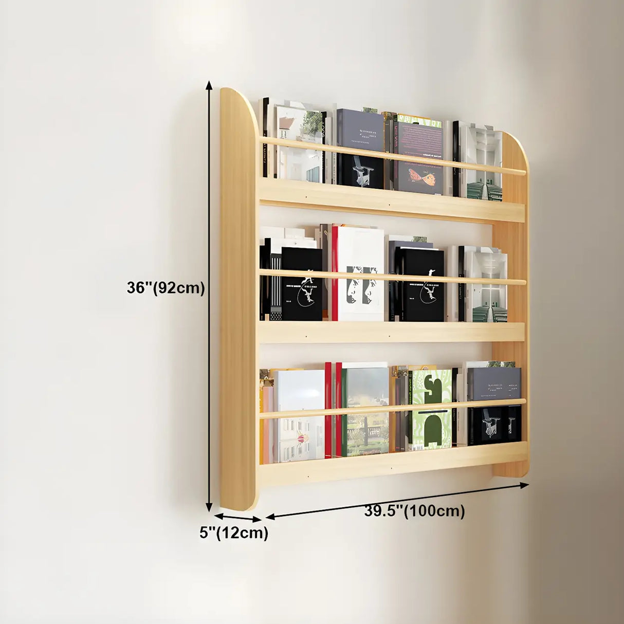 Contemporary Floating Wall Shelf Natural Wood Bookcase Image - 33