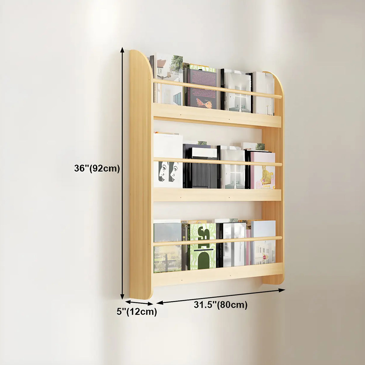 Contemporary Floating Wall Shelf Natural Wood Bookcase Image - 34