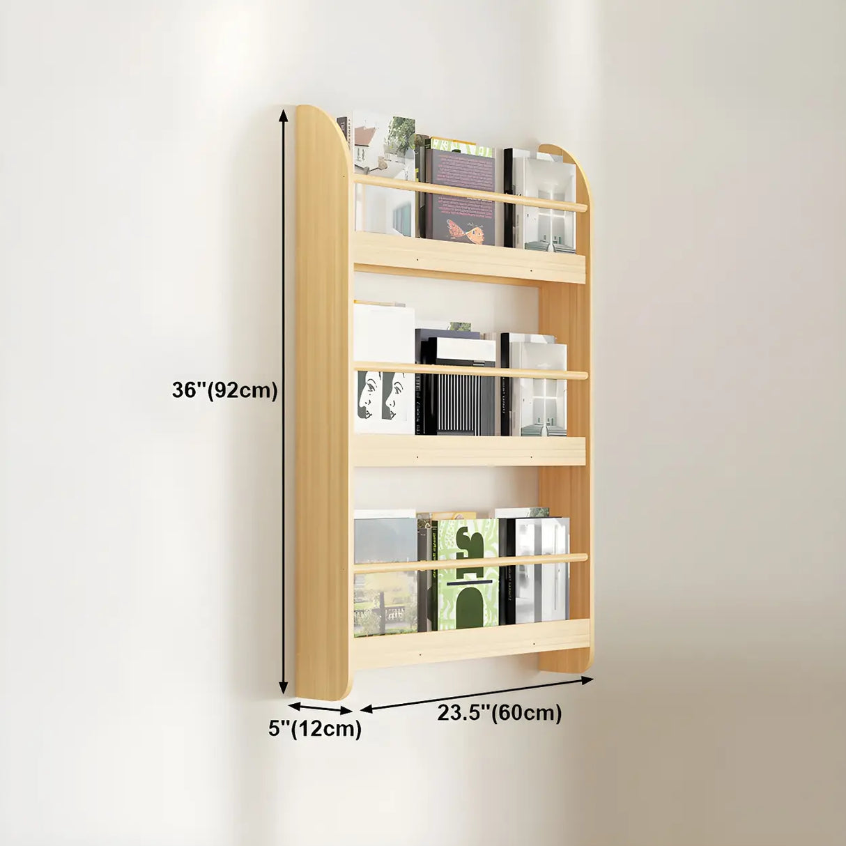 Contemporary Floating Wall Shelf Natural Wood Bookcase Image - 35