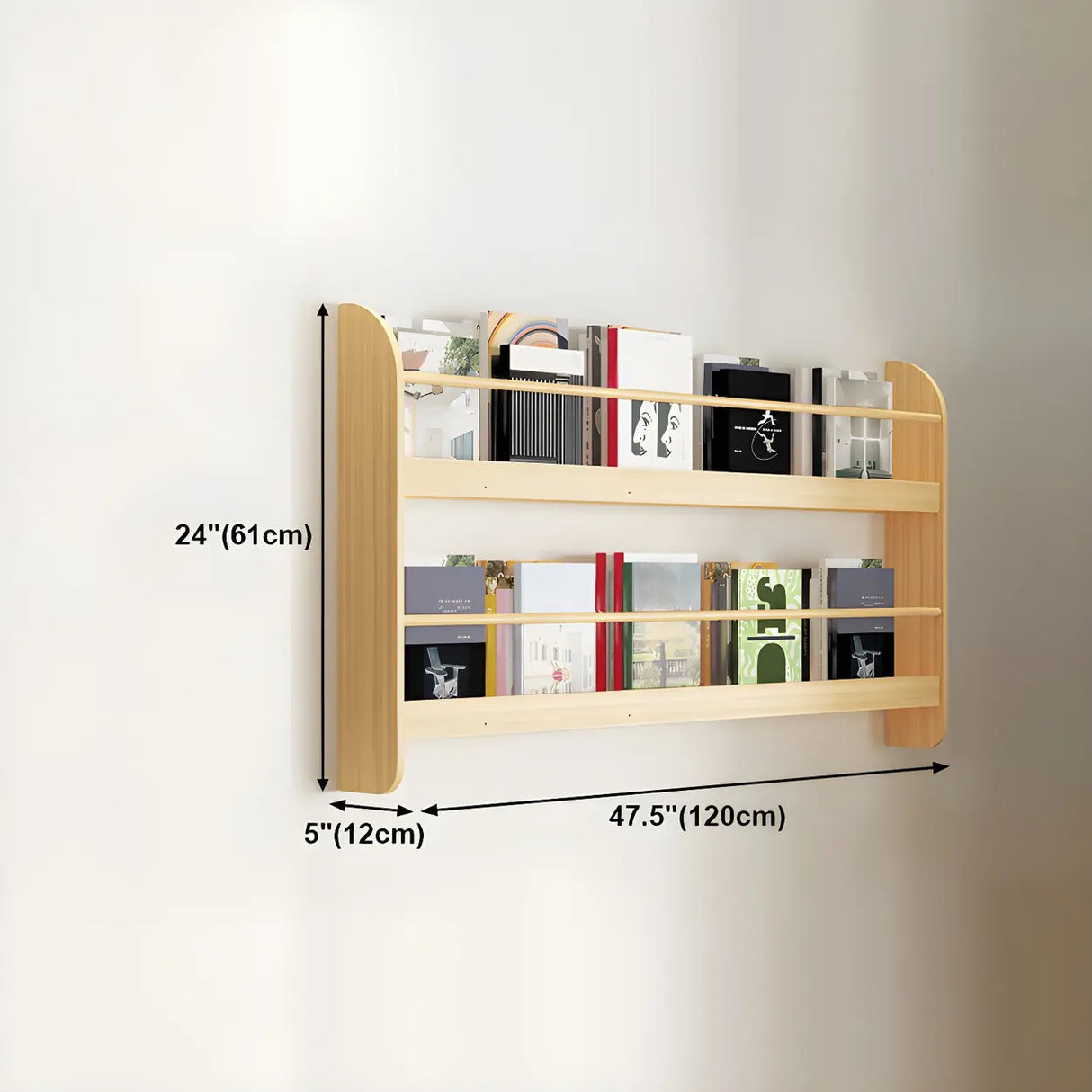 Contemporary Floating Wall Shelf Natural Wood Bookcase Image - 36