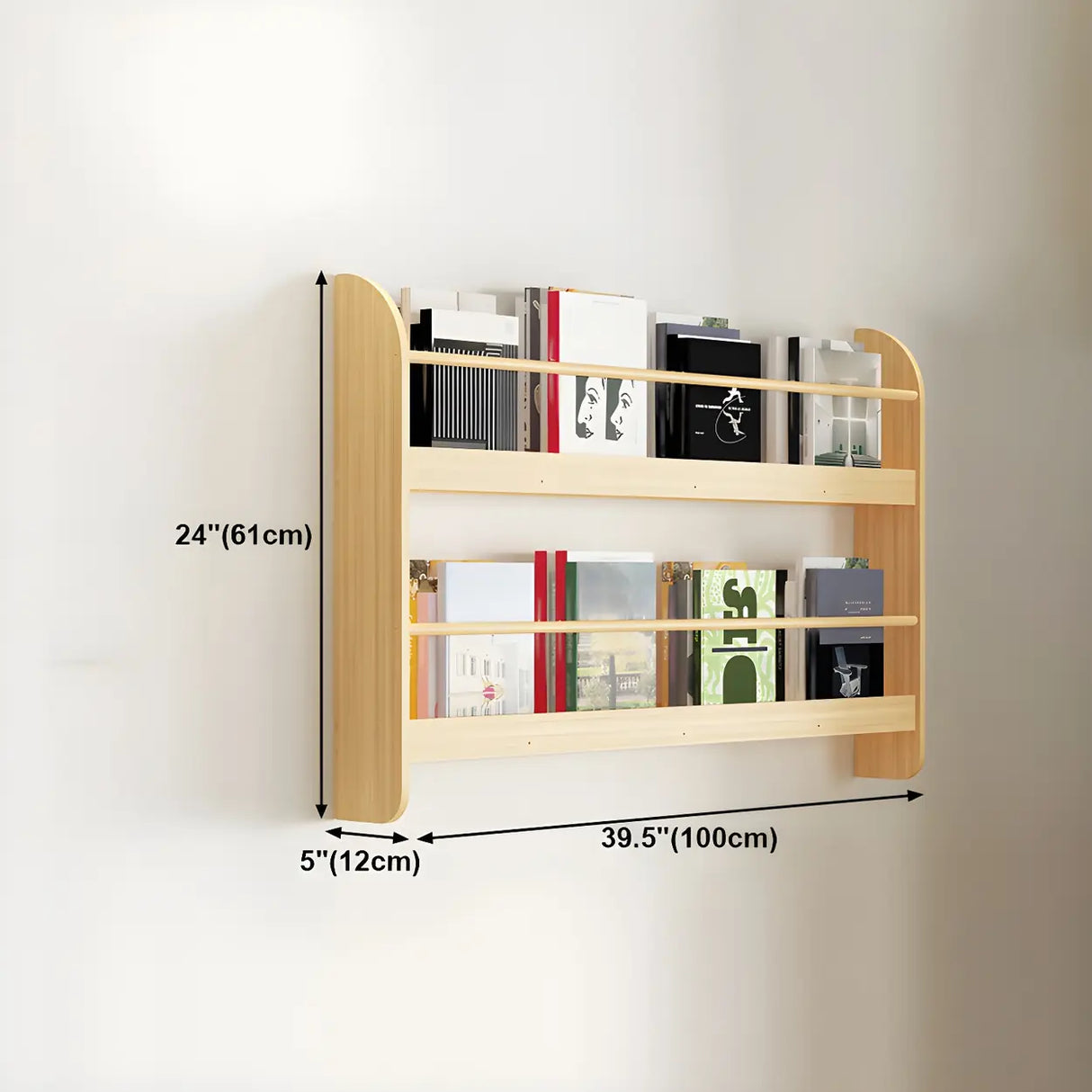 Contemporary Floating Wall Shelf Natural Wood Bookcase Image - 37