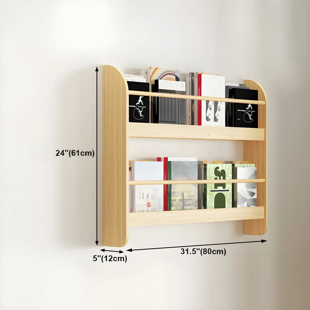 Contemporary Floating Wall Shelf Natural Wood Bookcase Image - 38
