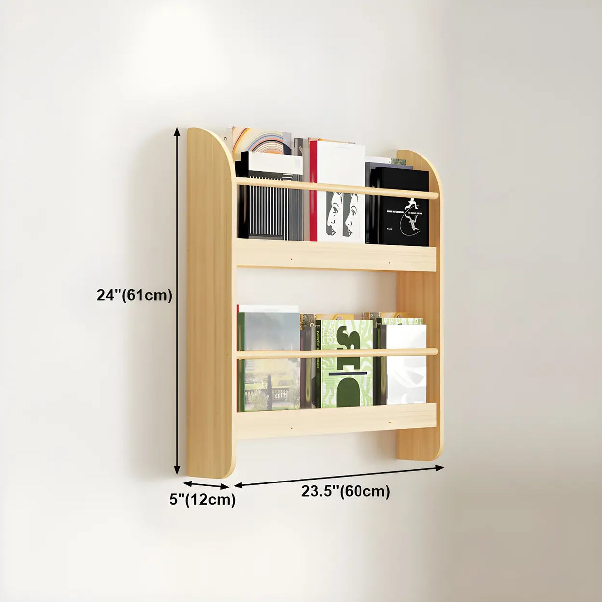 Contemporary Floating Wall Shelf Natural Wood Bookcase Image - 39
