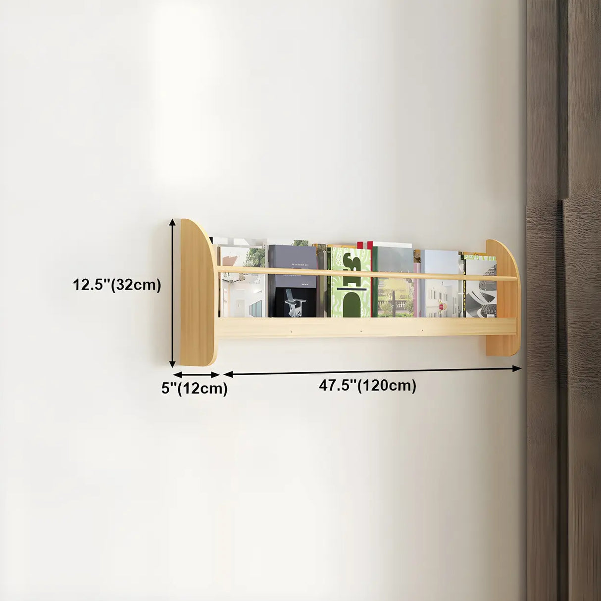 Contemporary Floating Wall Shelf Natural Wood Bookcase Image - 40