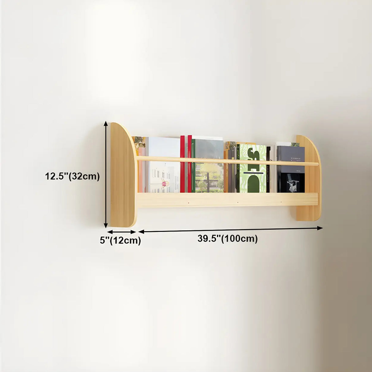 Contemporary Floating Wall Shelf Natural Wood Bookcase Image - 41