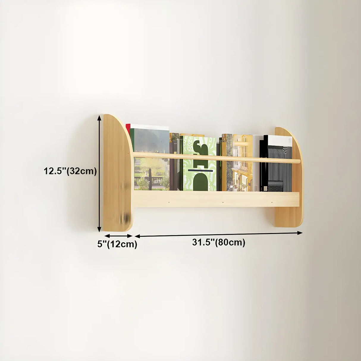 Contemporary Floating Wall Shelf Natural Wood Bookcase Image - 42