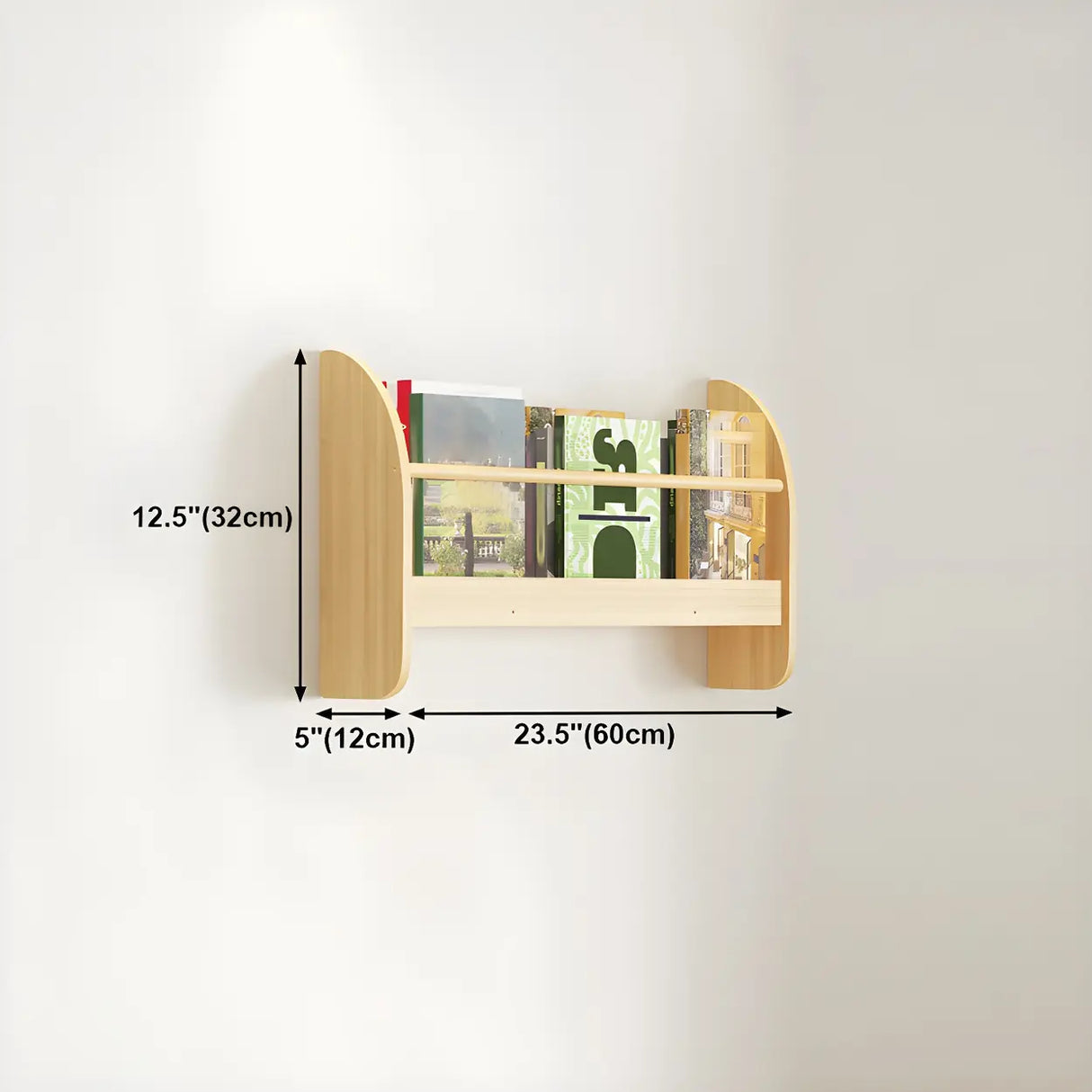 Contemporary Floating Wall Shelf Natural Wood Bookcase Image - 43