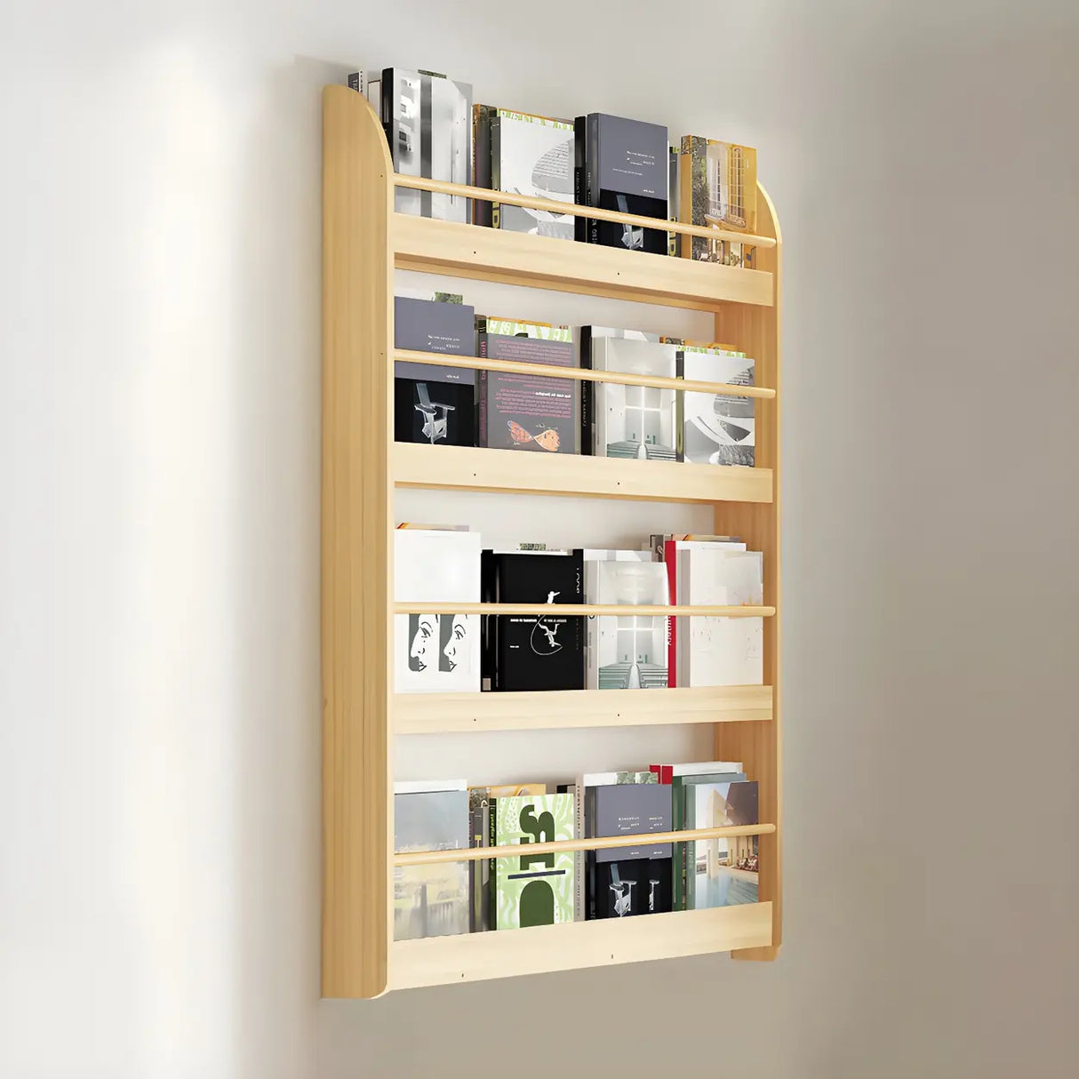 Contemporary Floating Wall Shelf Natural Wood Bookcase Image - 5