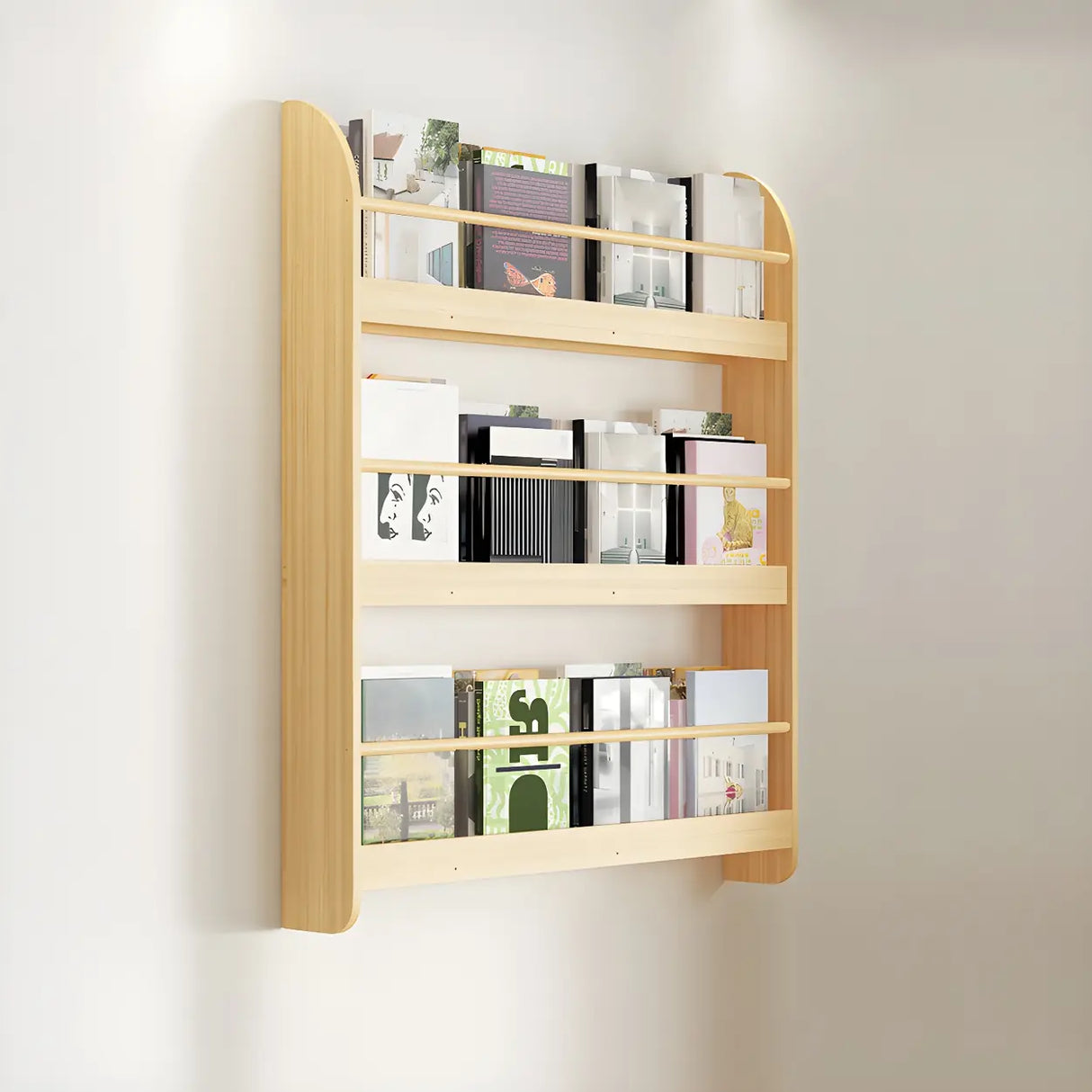 Contemporary Floating Wall Shelf Natural Wood Bookcase Image - 7