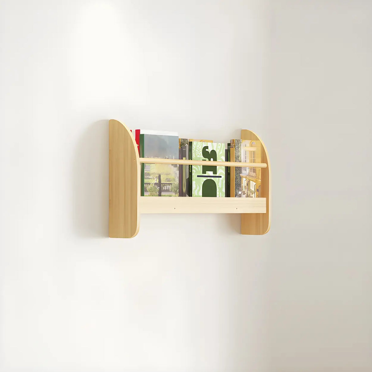 Contemporary Floating Wall Shelf Natural Wood Bookcase Image - 9