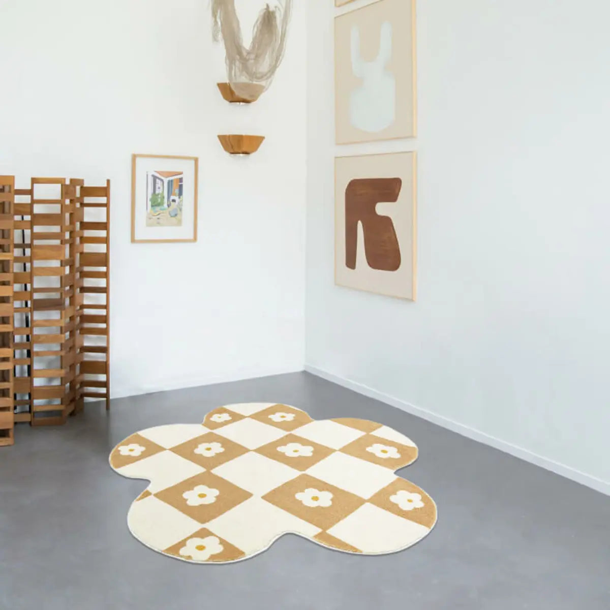 Contemporary Floral Polyester Apricot Area Rug Image - 1