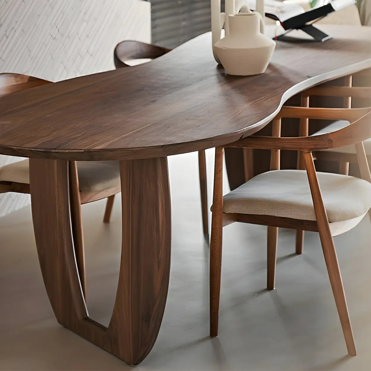 Contemporary Free Form Brown Pine Wood Dining Table Image - 3