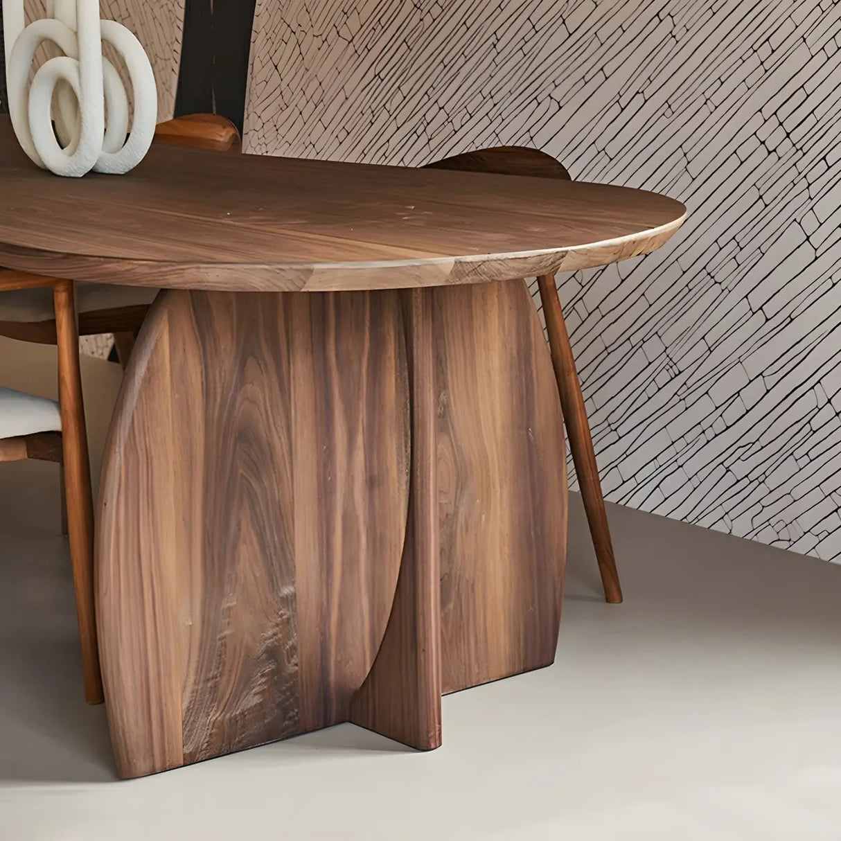 Contemporary Free Form Brown Pine Wood Dining Table Image - 6