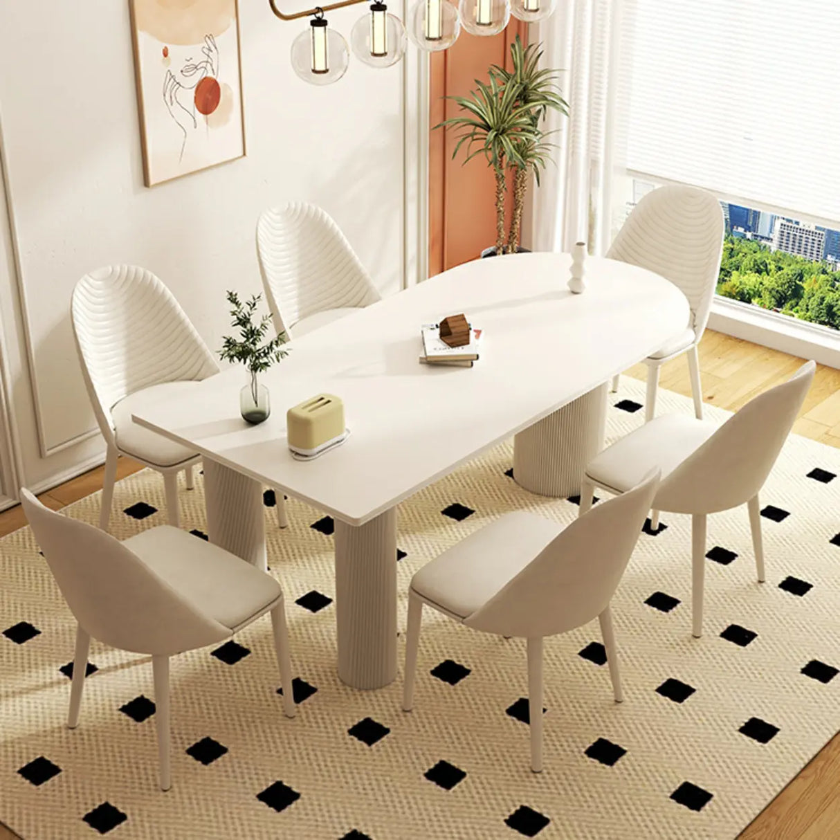 Contemporary Free Form Stone White Dining Table Image - 1