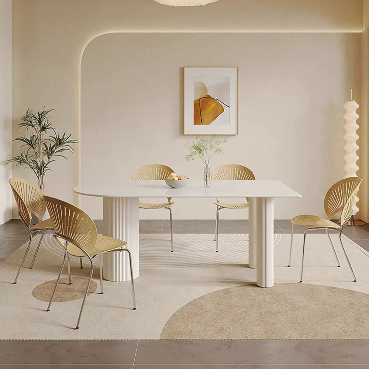 Contemporary Free Form Stone White Dining Table Image - 3