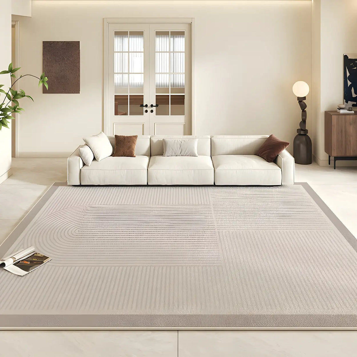 Contemporary Geometric Flannel Apricot Area Rug Image - 2