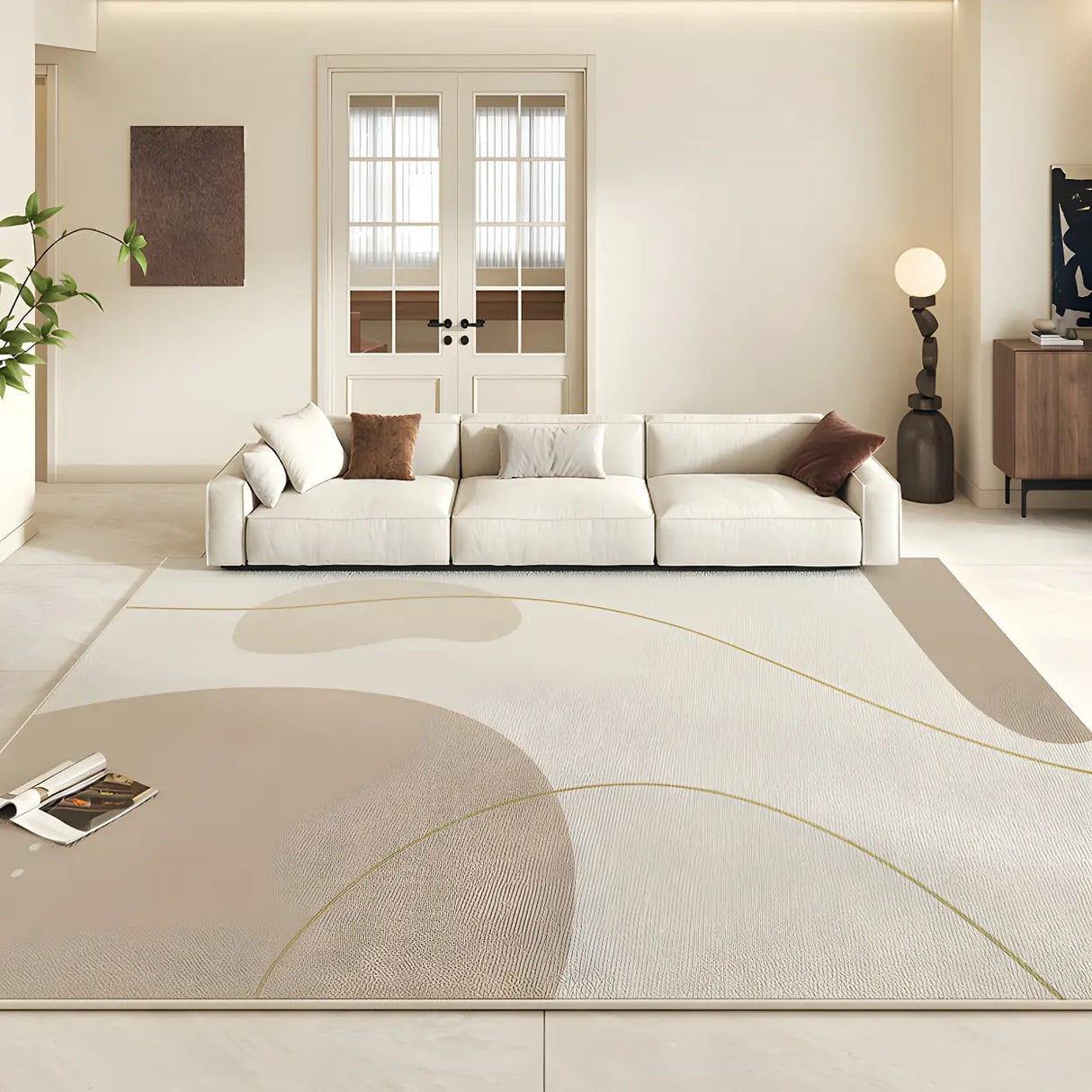 Contemporary Geometric Flannel Apricot Area Rug Image - 3