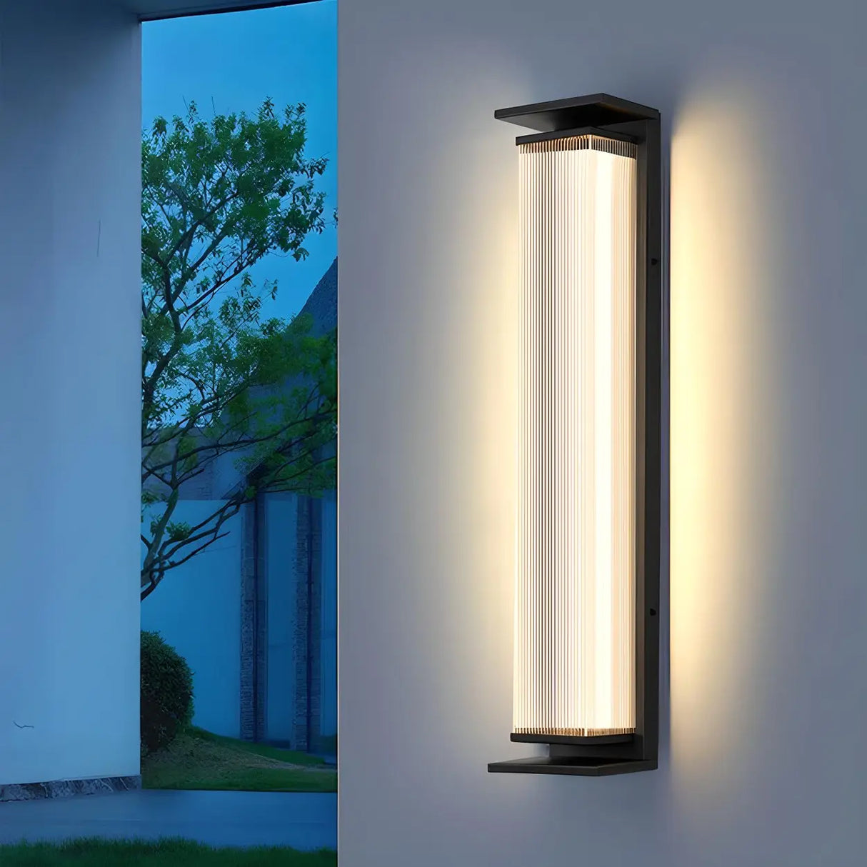 Contemporary Geometric Metal Black Exterior Wall Sconce Image - 28