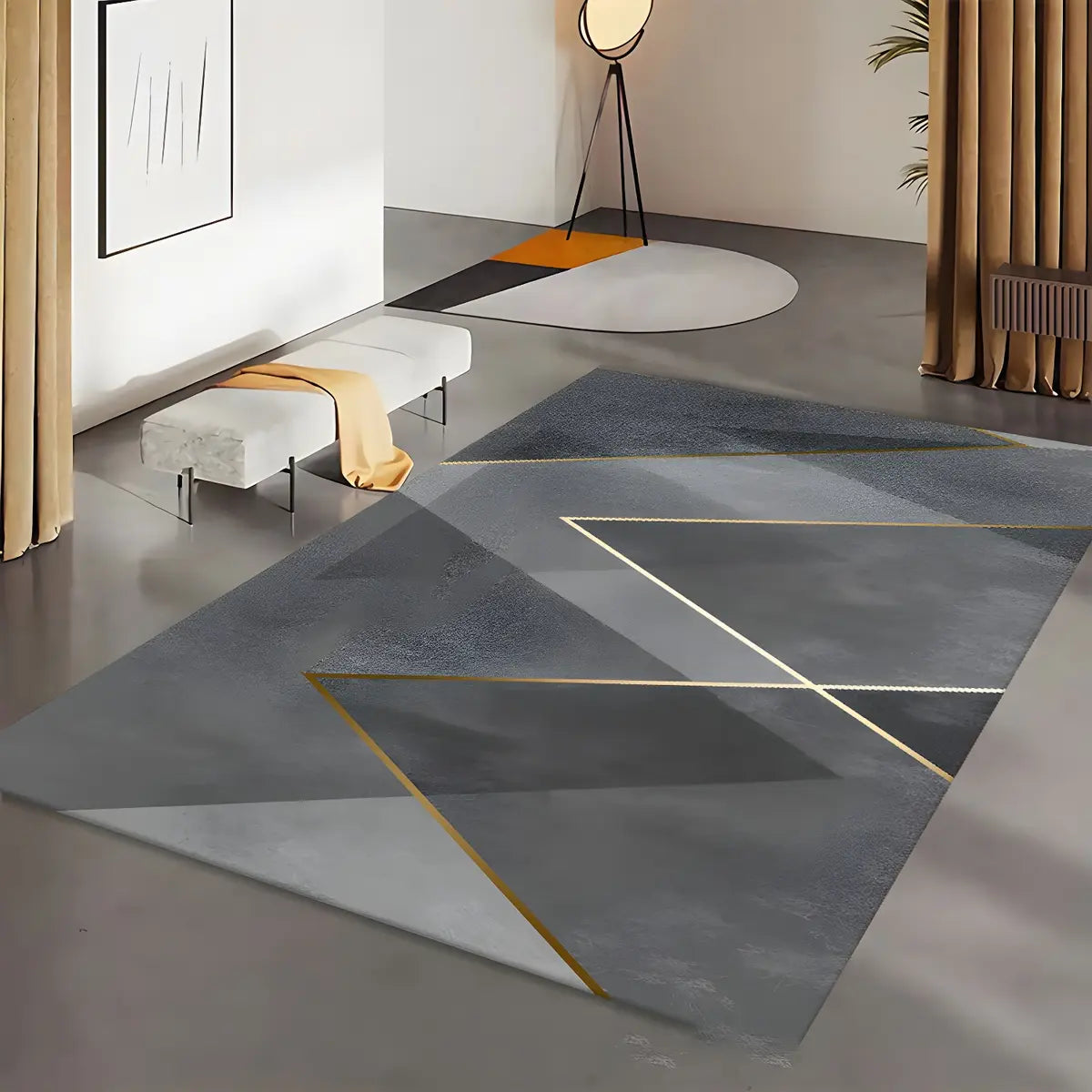 Contemporary Geometric Polyester Gray Area Rug Image - 1