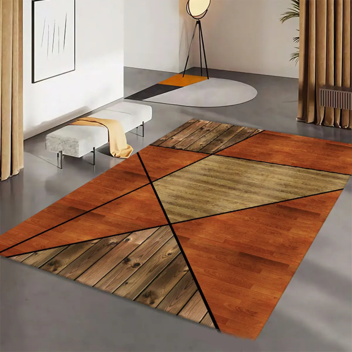 Contemporary Geometric Polyester Gray Area Rug Image - 11