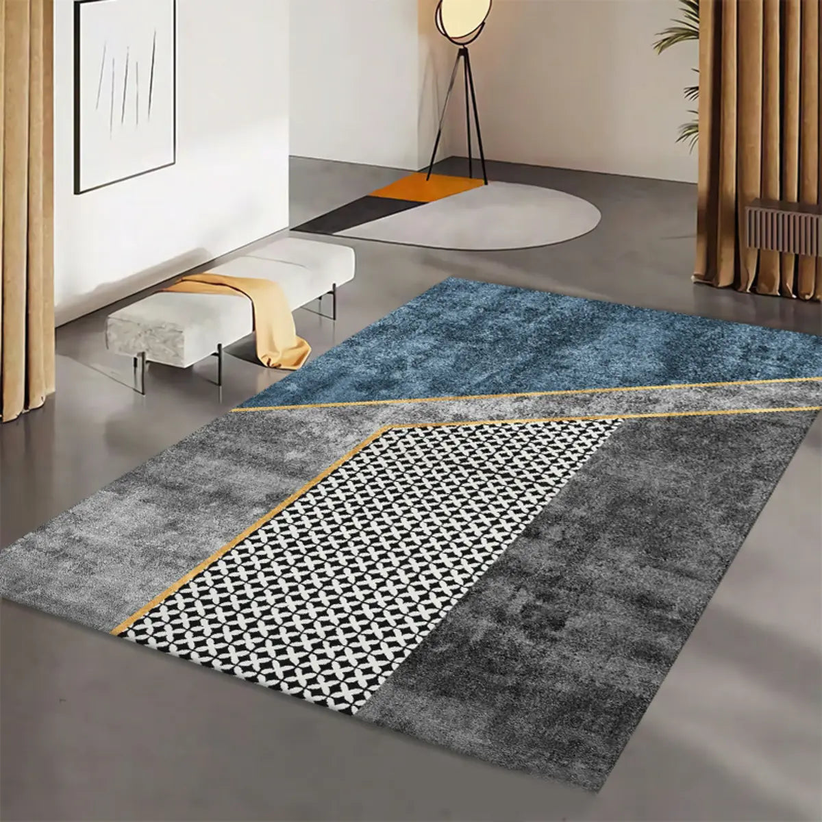 Contemporary Geometric Polyester Gray Area Rug Image - 13