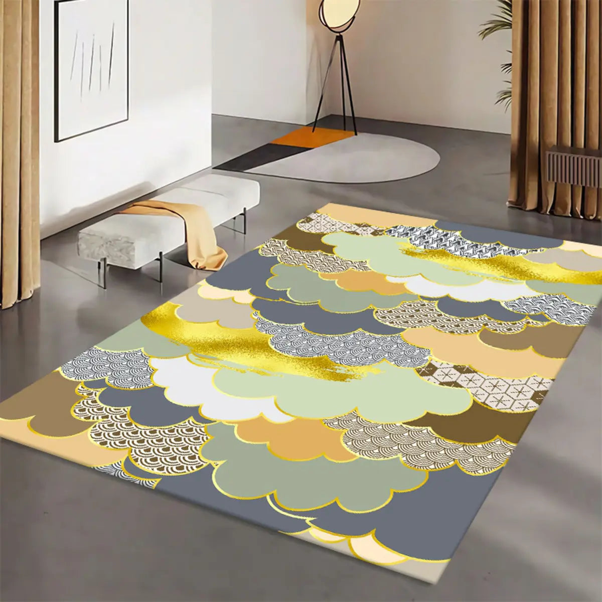 Contemporary Geometric Polyester Gray Area Rug Image - 14