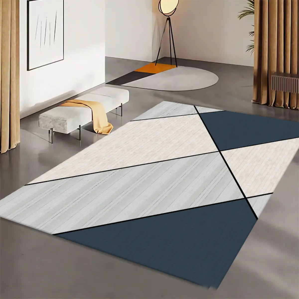 Contemporary Geometric Polyester Gray Area Rug Image - 15
