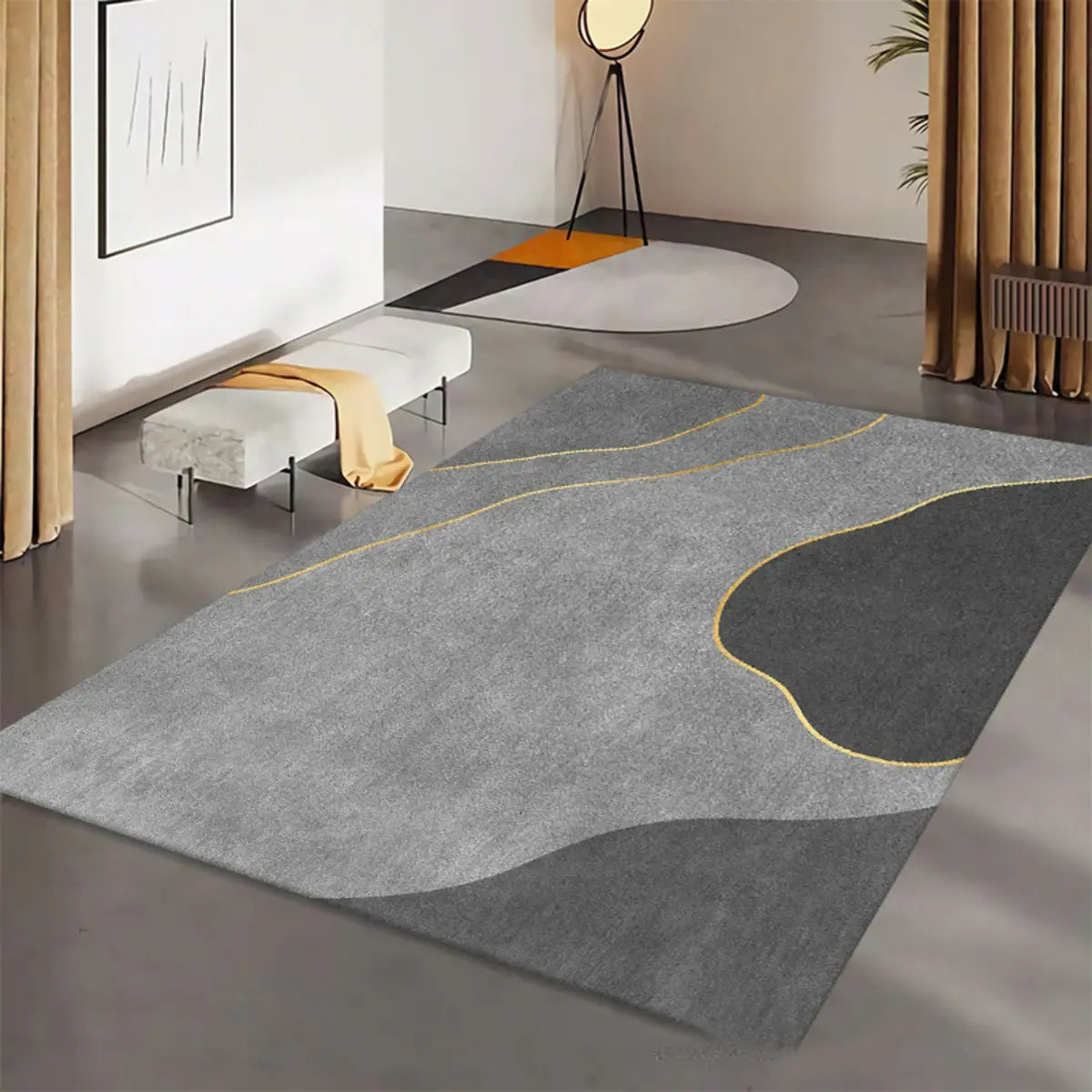 Contemporary Geometric Polyester Gray Area Rug Image - 16